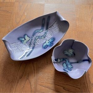 Hilborn Pottery Canadian Art Ceramic Bowls Plates Set Purple Blue